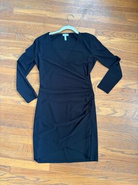 Leith Black Long Sleeve Ruched Waist Sheath Dress